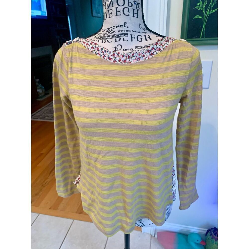 Anthropologie Laurelwood T-Shirt Women Yellow/Tan Boatneck Stripe Top